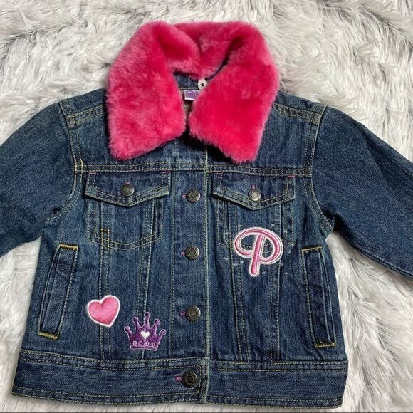 Disney Princess Blue Jean Jacket Faux Fur Collar - Picture 3 of 7